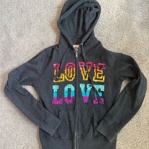 Body Central Black Hoodie with Multicolor LOVE Graphic